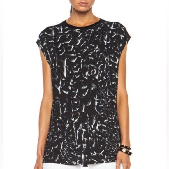 Helmut Lang  Strata Print Jersey Top in Grey Multi SZ M - Picture 1 of 5